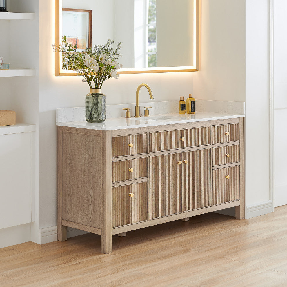 Cerrito Bathroom Vanity, Natural Oak, 60" Single, Without Mirror