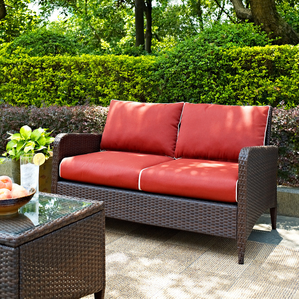 Kiawah Outdoor Wicker Loveseat With Sangria Cushions
