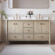 Solid Wood Bathroom Vanity with Carrara White Quartz Top in Oak, 60 Inch
