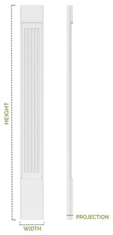 5"W x 90"H x 2"D with 16" Attached Plinth, Fluted Pilaster (each)