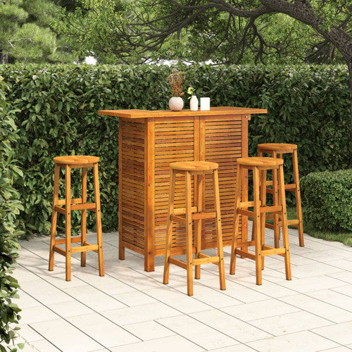 vidaXL Patio Bar Set 5 Piece Dining Table Set Bar Table Solid Wood Acacia