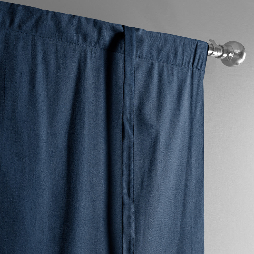 Solid Cotton Tie-Up Window Shade Single Panel, Dark Blue, 46wx63h