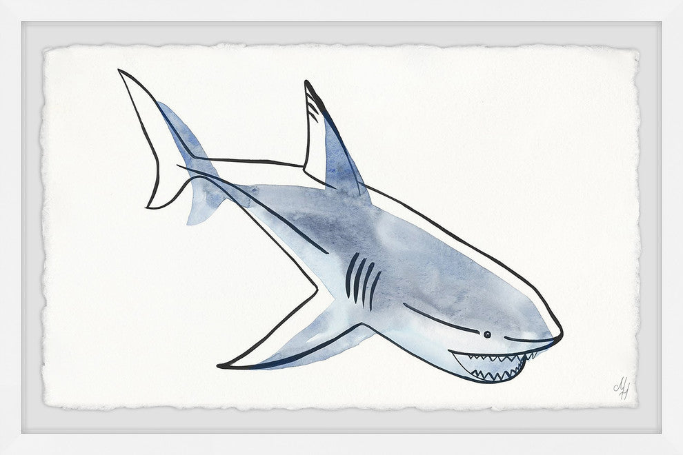"Swimming Shark" Framed Painting Print, 12"x8"