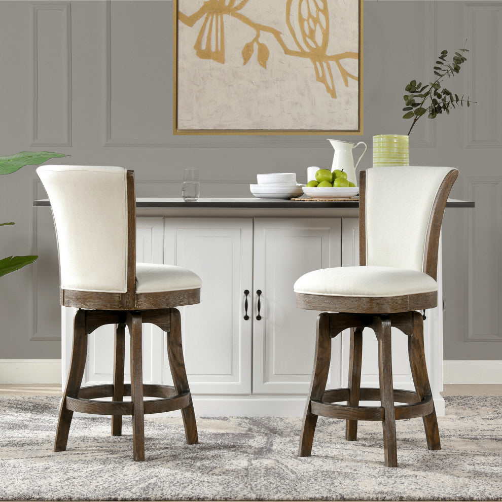 Henry 26" Armless Swivel Counter Height Bar Stool, Natural White Linen