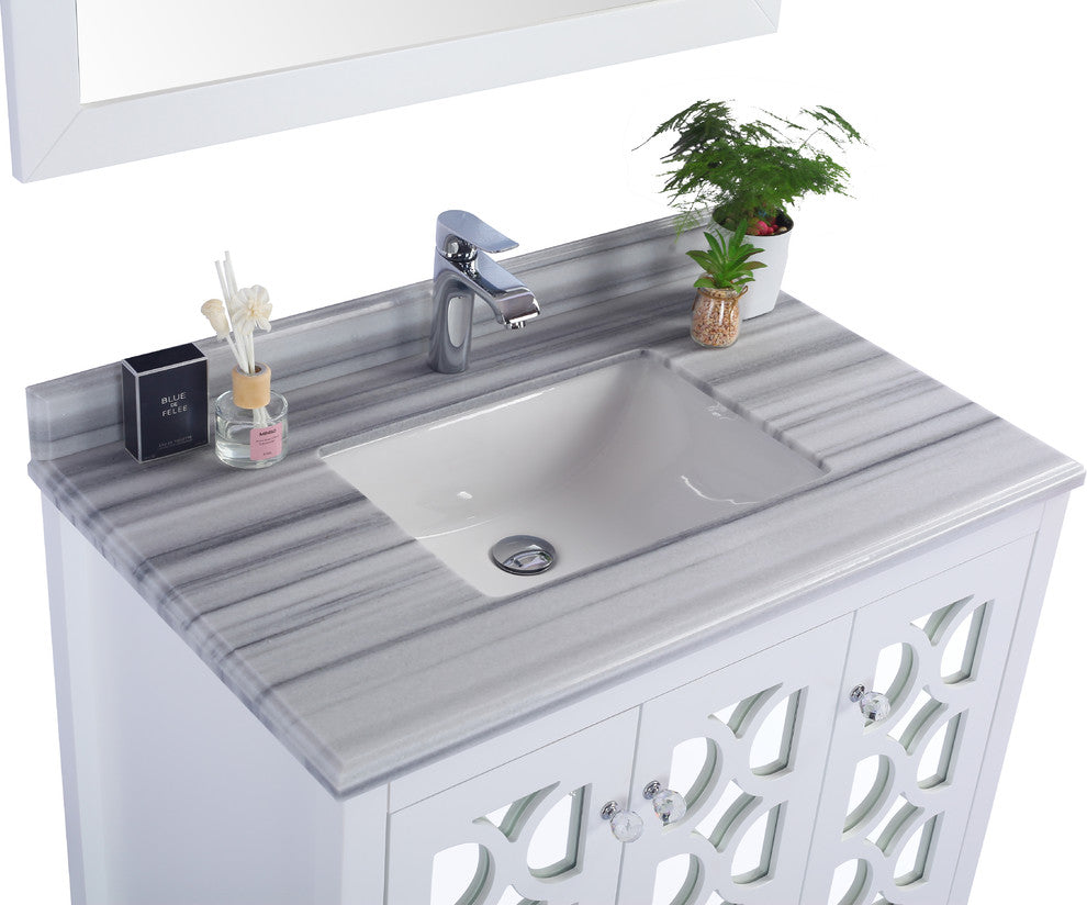 Mediterraneo, 36" White Cabinet With White Stripes Marble Countertop