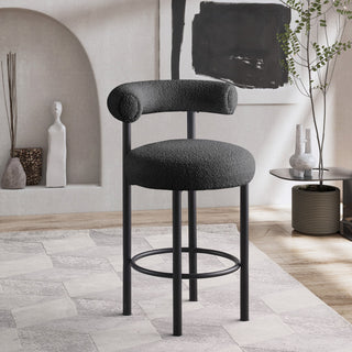 Bordeaux Upholstered Stool, Black, Boucle Fabric, Matte Black, Set of 2