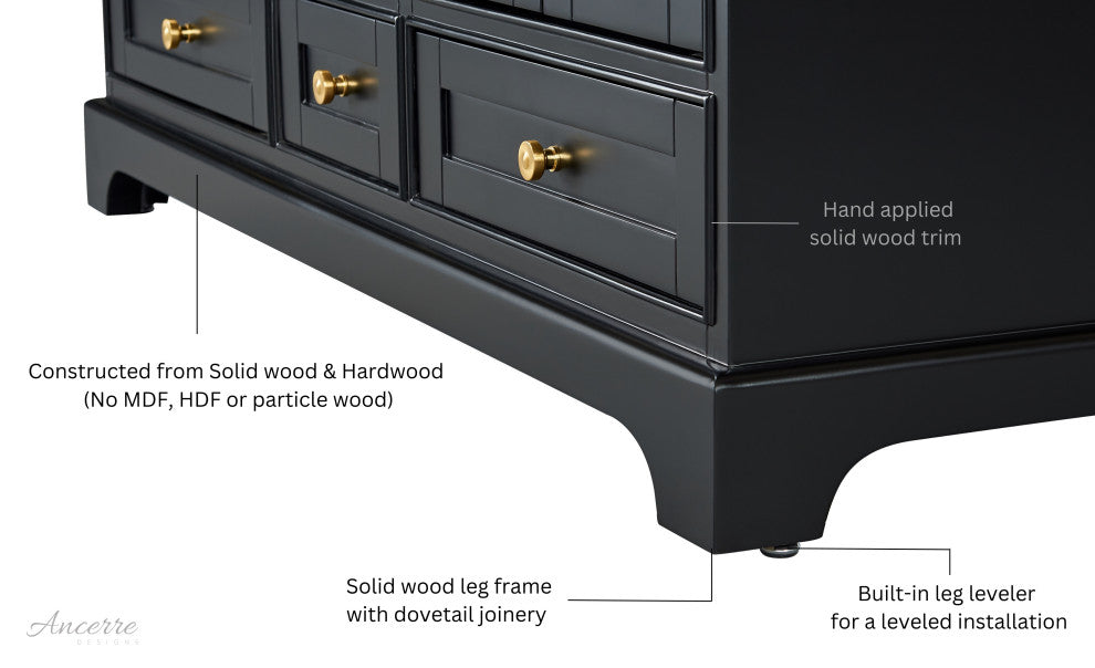 Audrey Vanity Set, Black Onyx, 48", Gold Hardware, No Mirror