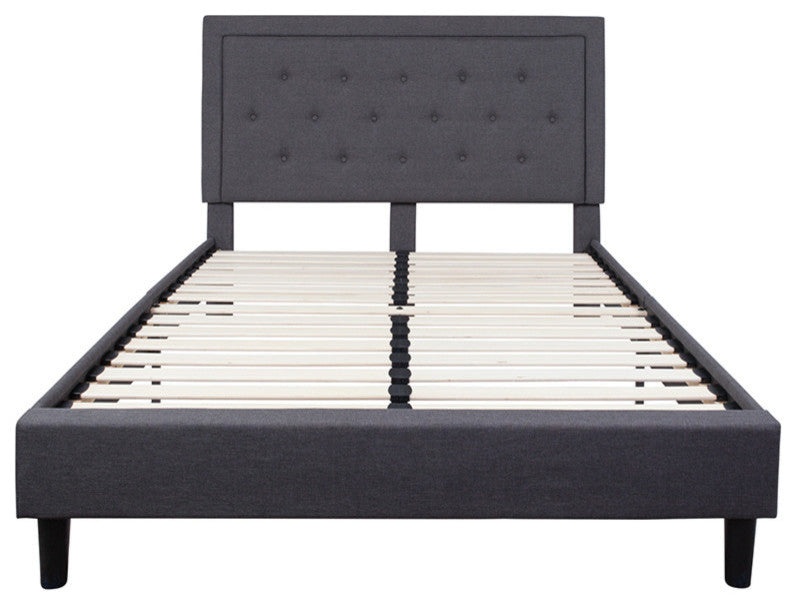 Roxbury Queen Size Tufted Upholstered Platform Bed, Dark Gray Fabric