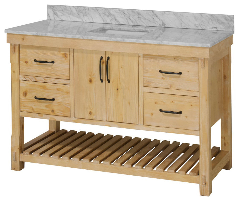 Birmingham Bathroom Vanity, Drift Wood, 60", Carrara Marble, Single Sink