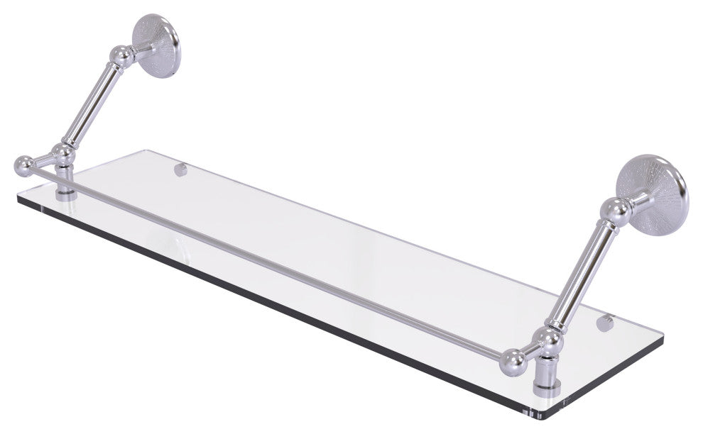 Prestige Monte Carlo 30" Floating Glass Shelf With Rail, Satin Chrome