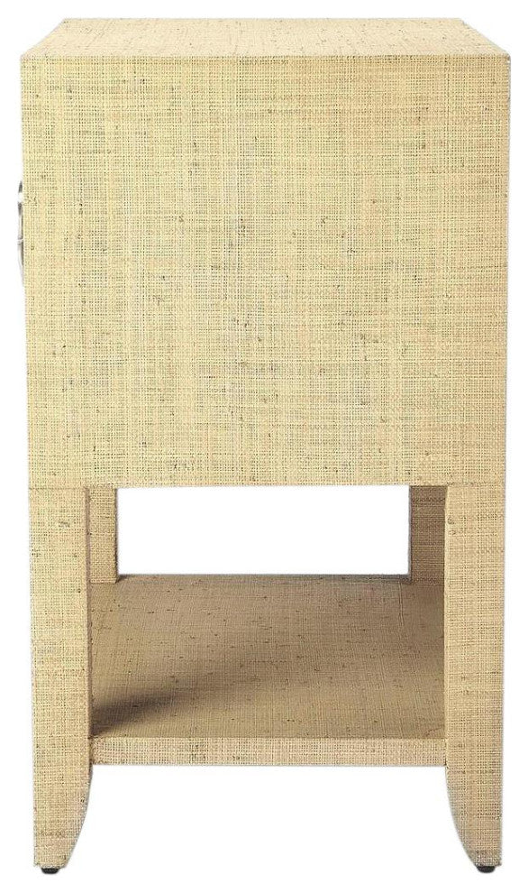 Cream Raffia End Table with Storage
