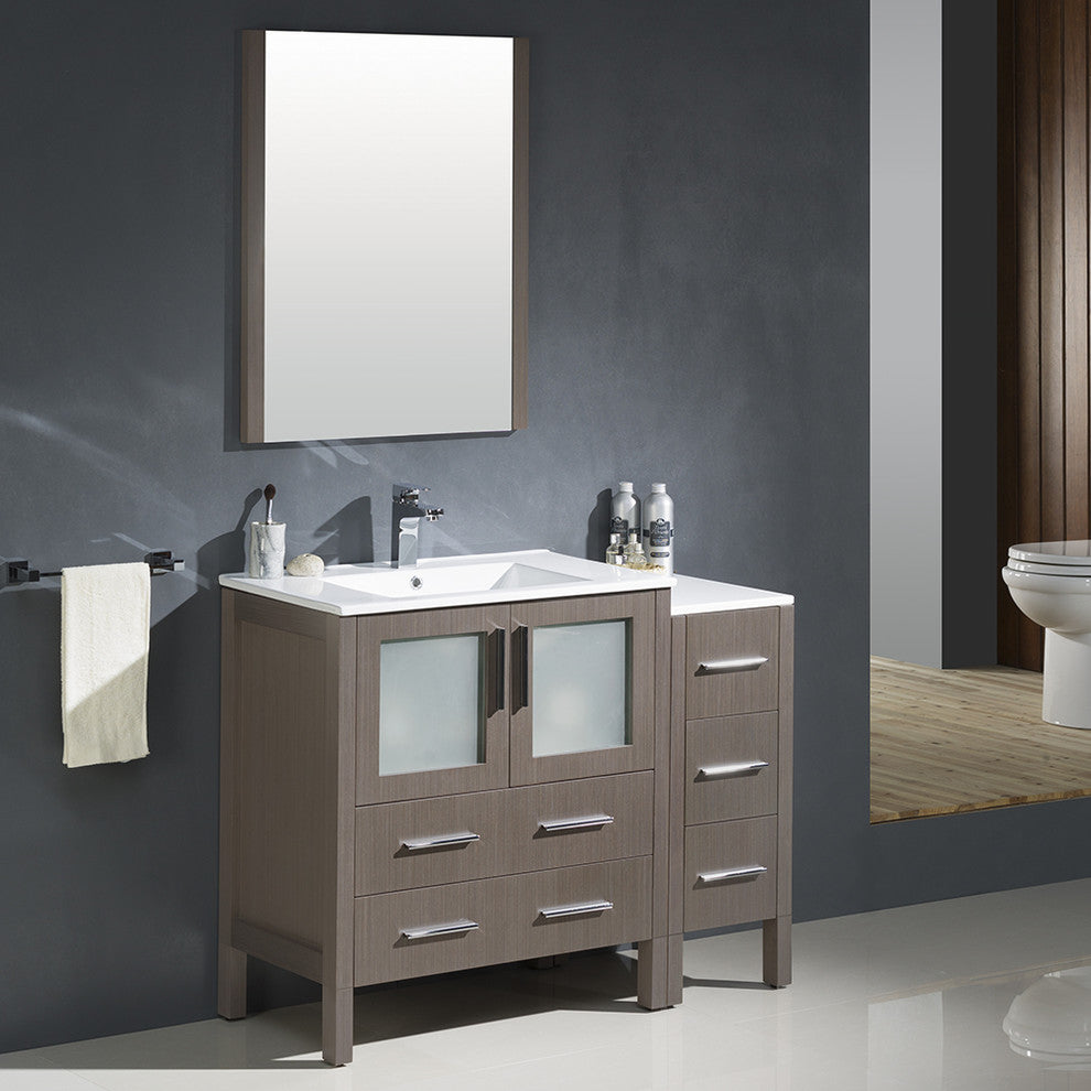 Torino 42" Gray Oak Modern Bathroom Vanity With Side Cabinet, FFT3071CH