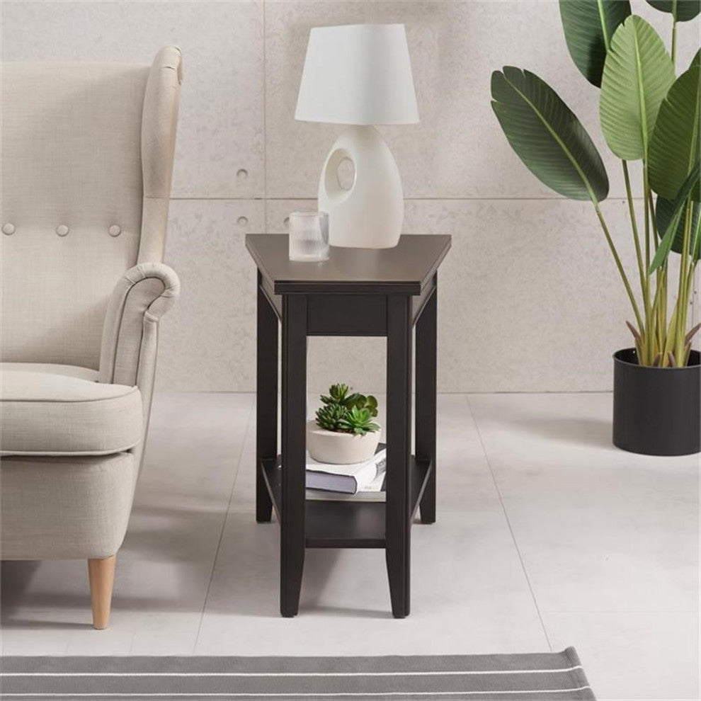 Leick Home 10502-BK Laurent Recliner Wood Wedge Table with Shelf in Black