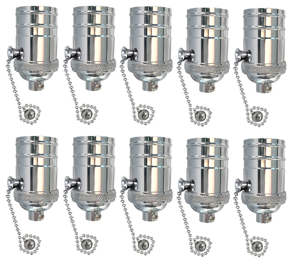 Royal Designs, Inc. Vintage Pull Chain Lamp Socket, Polished Nickel, Set of 10
