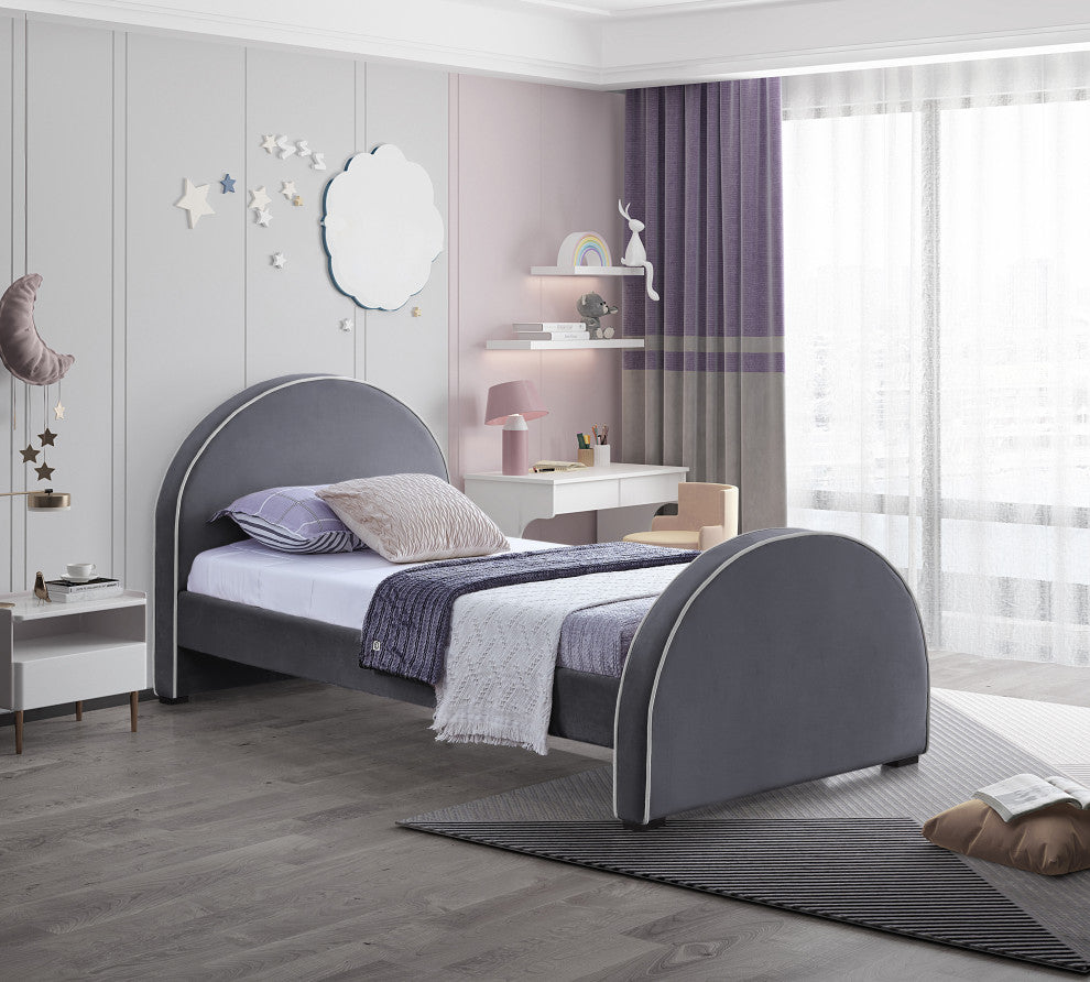 Brody Velvet Upholstered  Bed, Gray, Twin