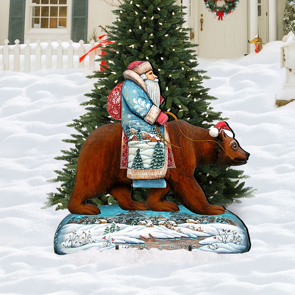 Grizzly Bear Santa Free Stand Outdoor Decor