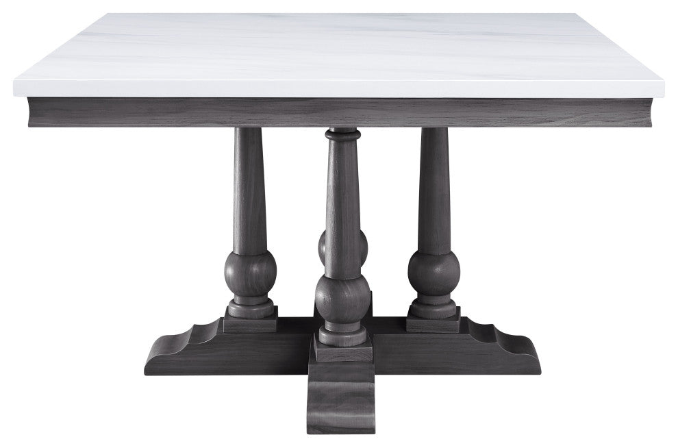 ACME Yabeina Artificial Marble Square Top Dining Table in White and Gray Oak