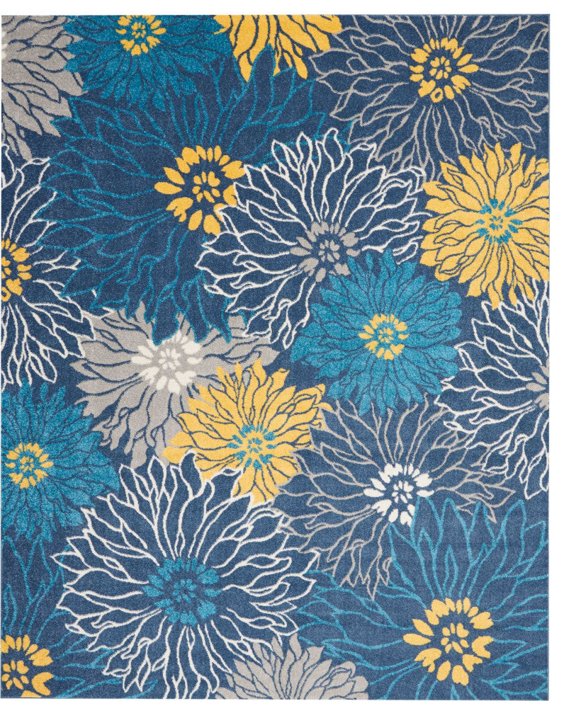 8' X 10' Blue Floral Power Loom Area Rug