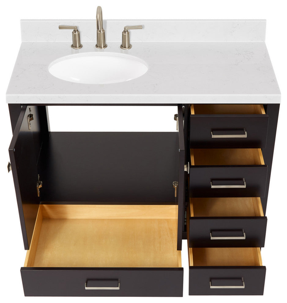 Ariel Cambridge 42" Left Offset Single Oval Sink Vanity, Carrara Quartz
