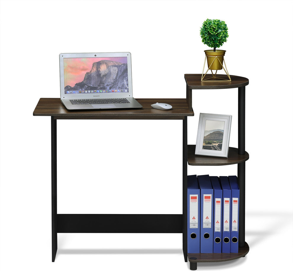 Furinno Compact Computer Desk With Shelves, Columbia Walnut/Black, 11181CWN/BK