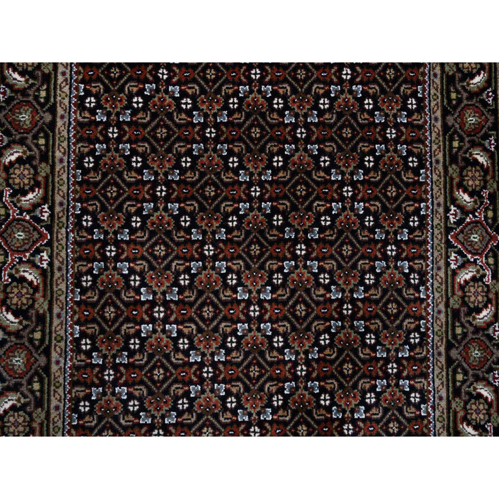 Black Hand Knotted Wool and Silk Herati 175 KPSI Oriental Rug, 3'0"x5'2"