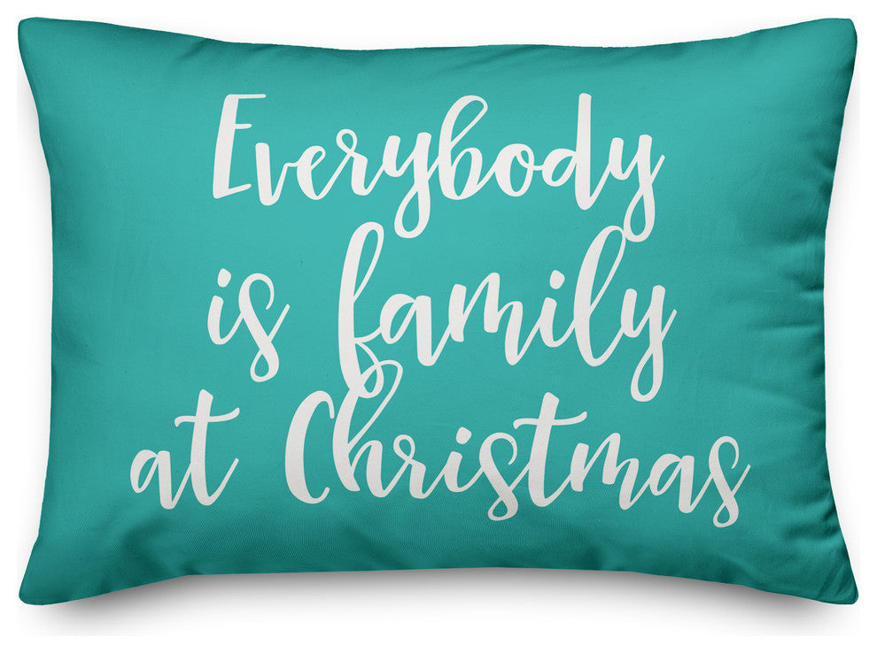 Everybody Is Family At Christmas, Teal 14x20 Lumbar Pillow