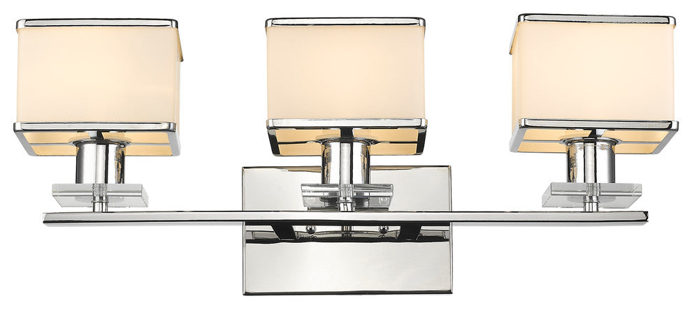 Trilluminate 3-Light Chrome Finish White Opal Glass Bath Vanity Wall Fixture 24"