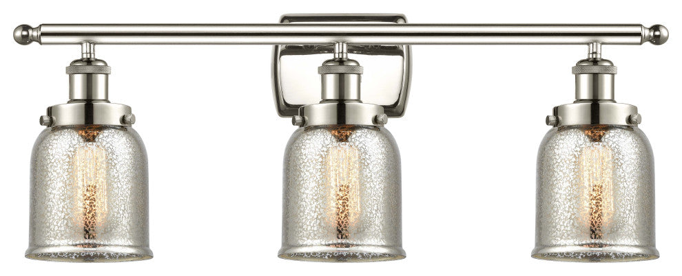 Small Bell 3 Light Bath Vanity Light, Polished Nickel, Silver Plated Mercury