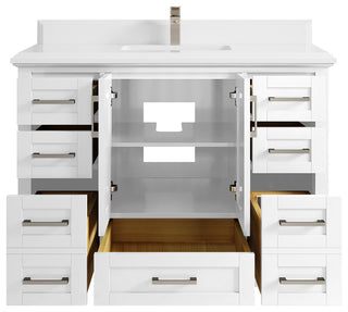 Boston 48 Single Sink Bath Vanity in White 1.5" White Quartz