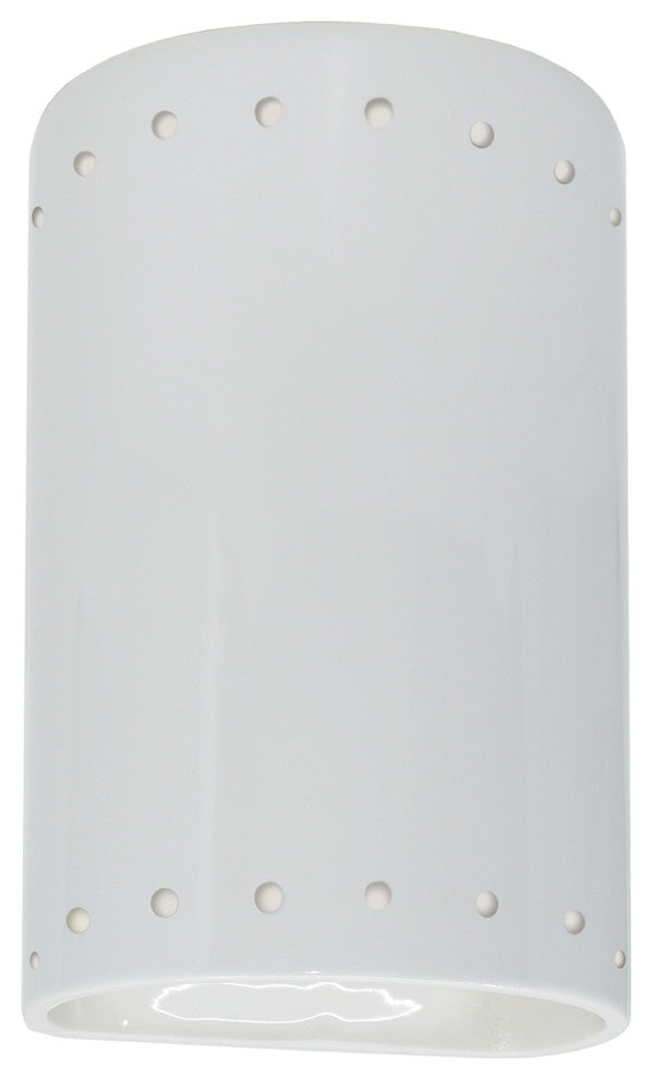 Ambiance Small Cylinder With Perfs Outdoor Wall Sconce, Open, Gloss White, LED