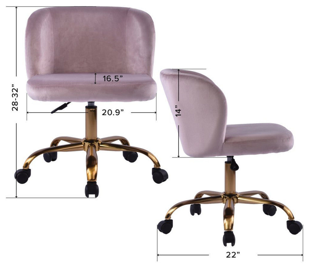 Rylee Swivel Vanity Chair with 360 Degree Rotation, Pink Velvet