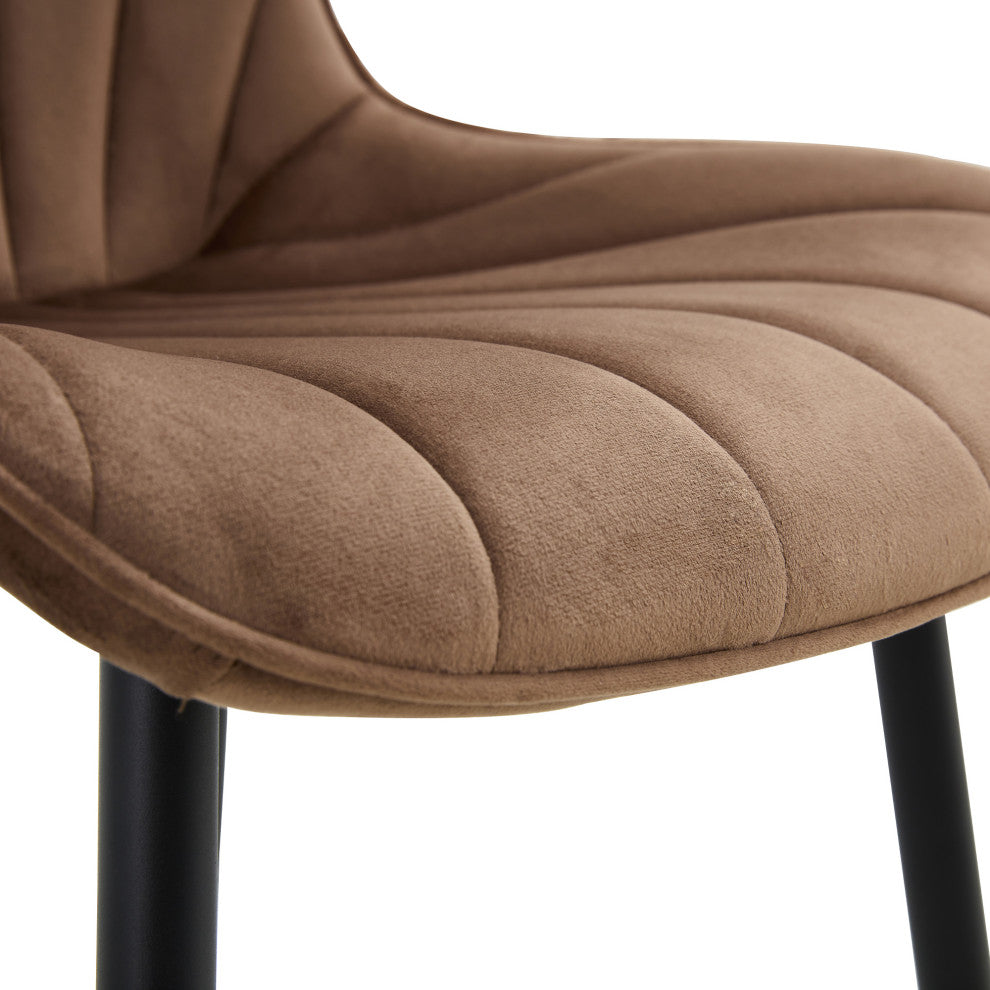 20 in.W Indoor Velvet 4 Dining Chairs with Cushions and Coated Legs, Brown