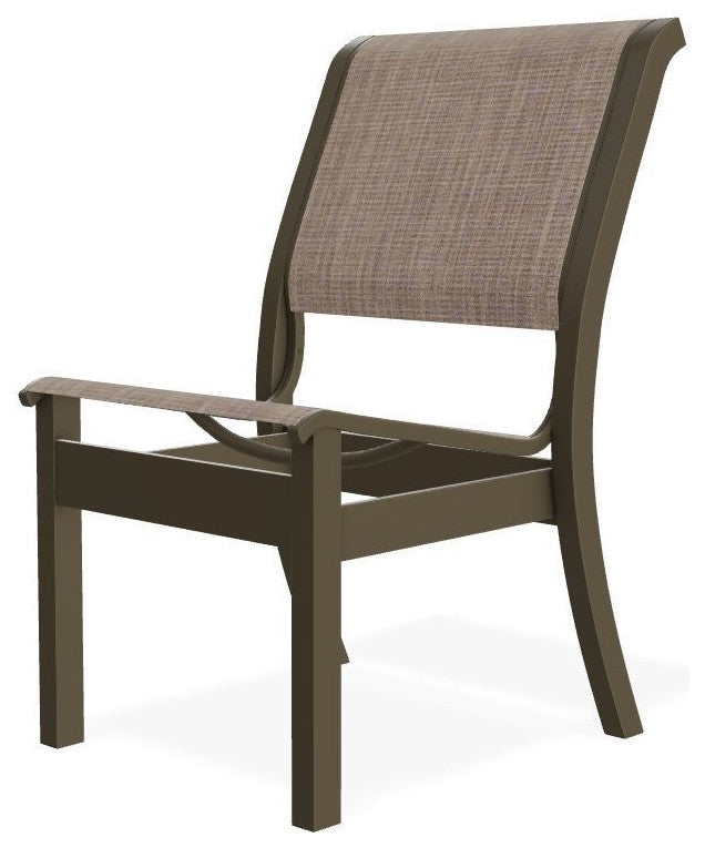 Leeward Sling Stackable Outdoor Dining Chair, Augustine Fennel/Beachwood