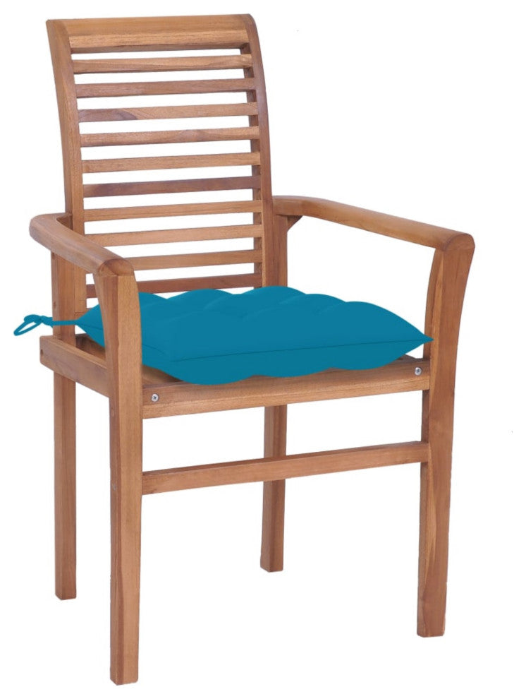 vidaXL Dining Chairs, Set of 8, With Light Blue Cushions Solid Teak Wood