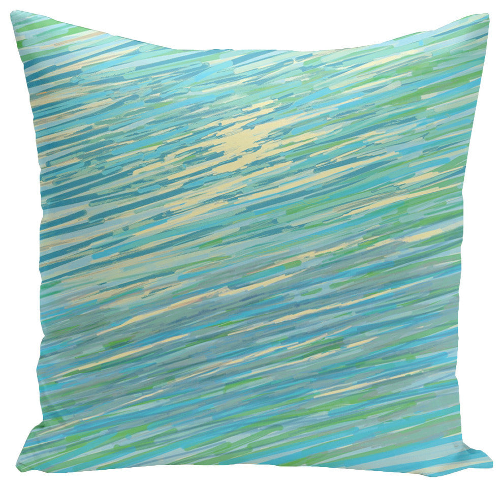 Polyester Decorative Pillow, Abstract Coastal, Blue, Green, Yellow, 20"x20"
