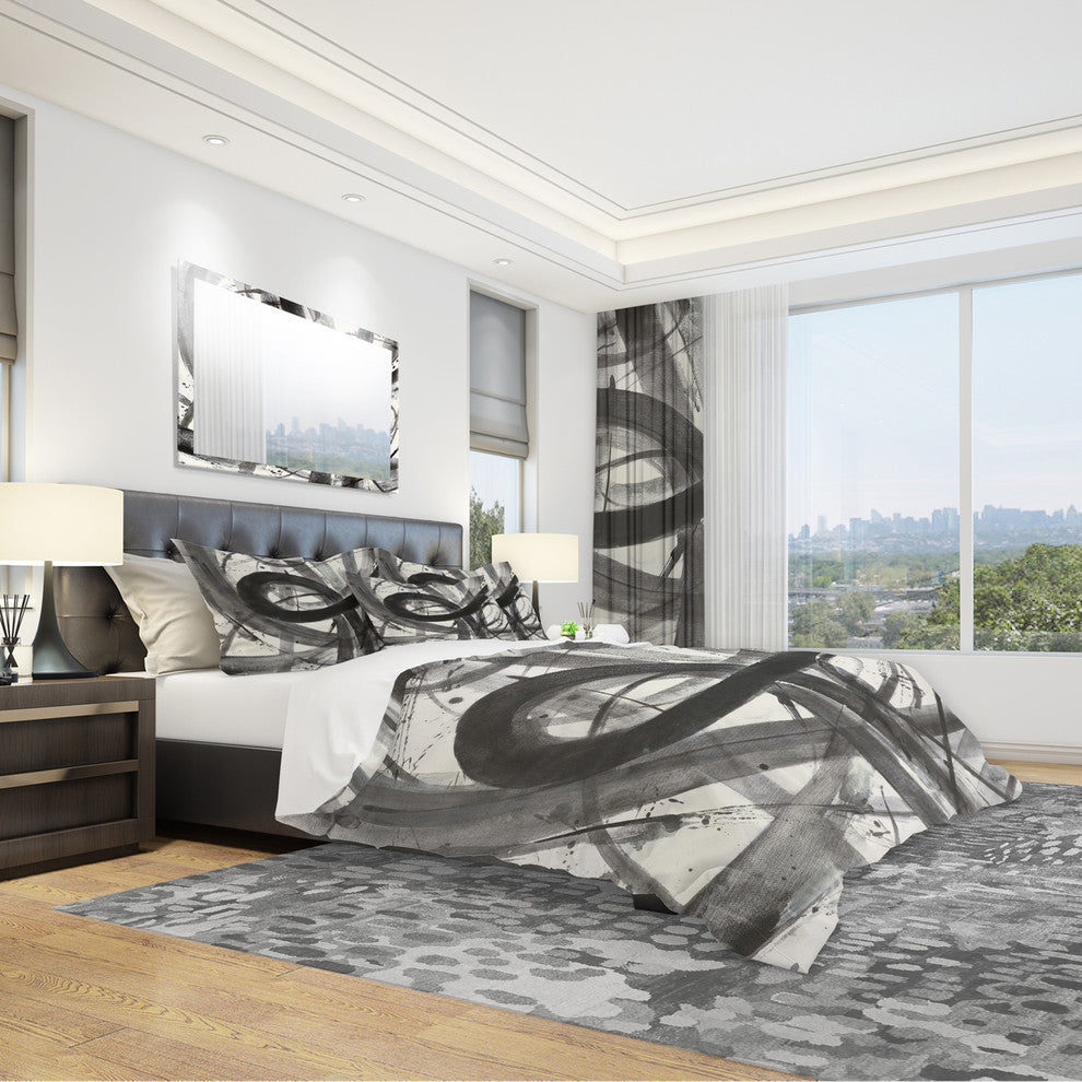 Black and White Minimalistic Duvet Cover Set, Full/Queen