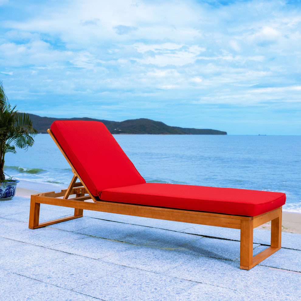 Safavieh Solano Sunlounger, Natural Wood/Red