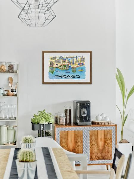 "Chicago Waterfront" Framed Painting Print, 18"x12"