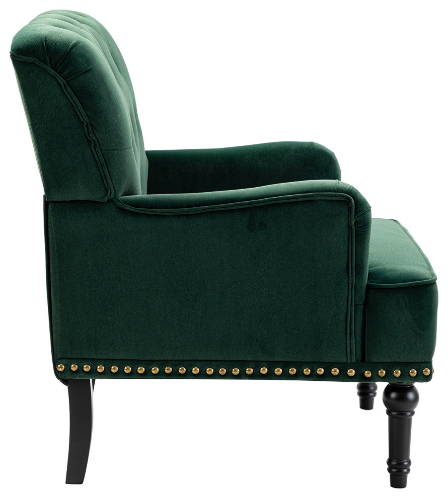 Upholstered Accent Armchair With Nailhead Trim, Green