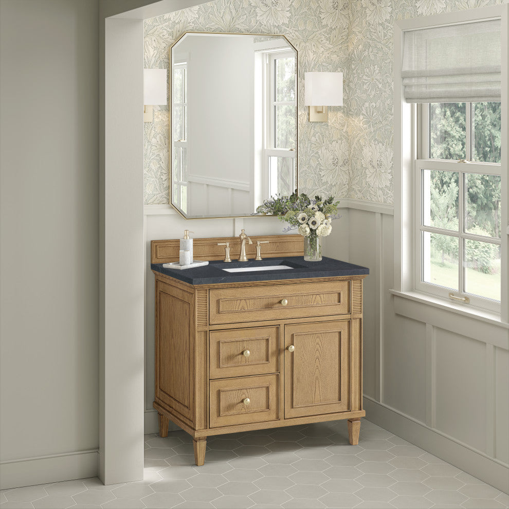 Lorelai 36" Single Vanity, Light Natural Oak, 3 CM Charcoal Soapstone Top