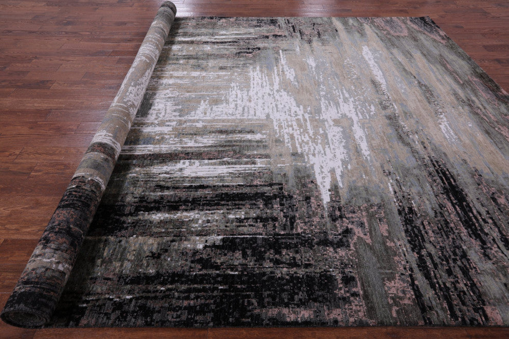 10' 0" X 14' 0" Modern Wool and Silk Handmade Rug Q7205
