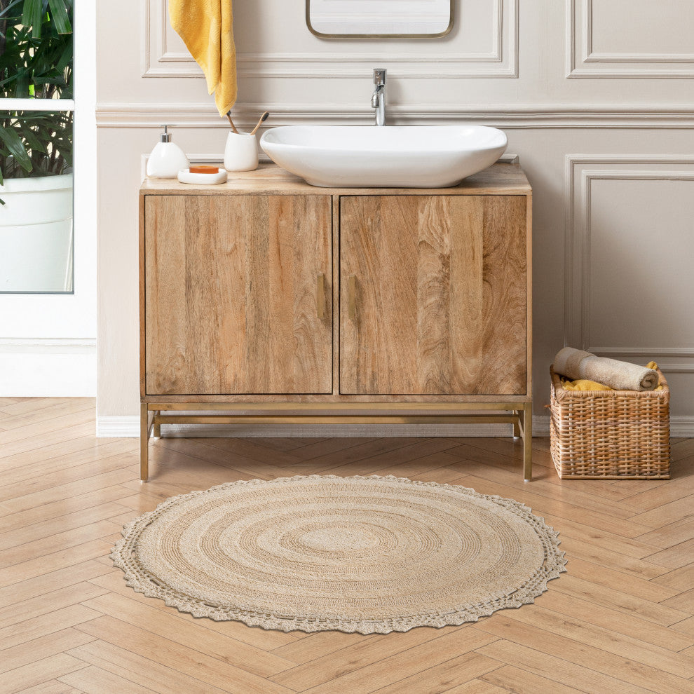 Winchester Crochet Border Bath Mat, Beige, 36" X 36"