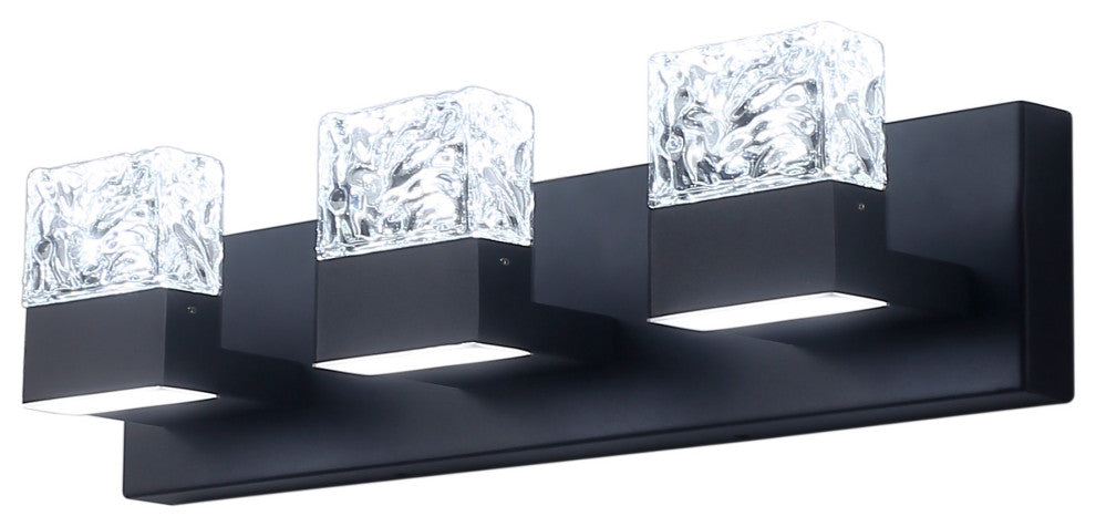 3-Light Vintage Shaped Glass Wall Light Bathroom Vanity Lighting Fixture, Black