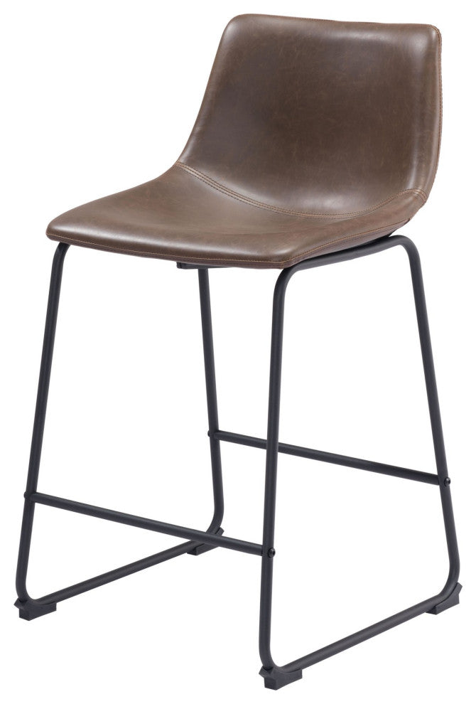 Counter Chair, Set of 2, Faux Vinyl Leather, Vintage Brown Black, Industrial