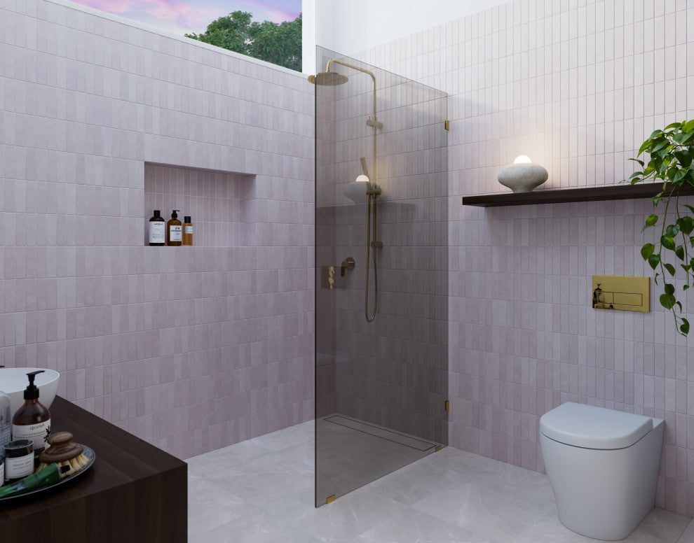 Ursa 36"x78" Frameless Single Glass Shower Panel, Gray Tint, Polished Brass