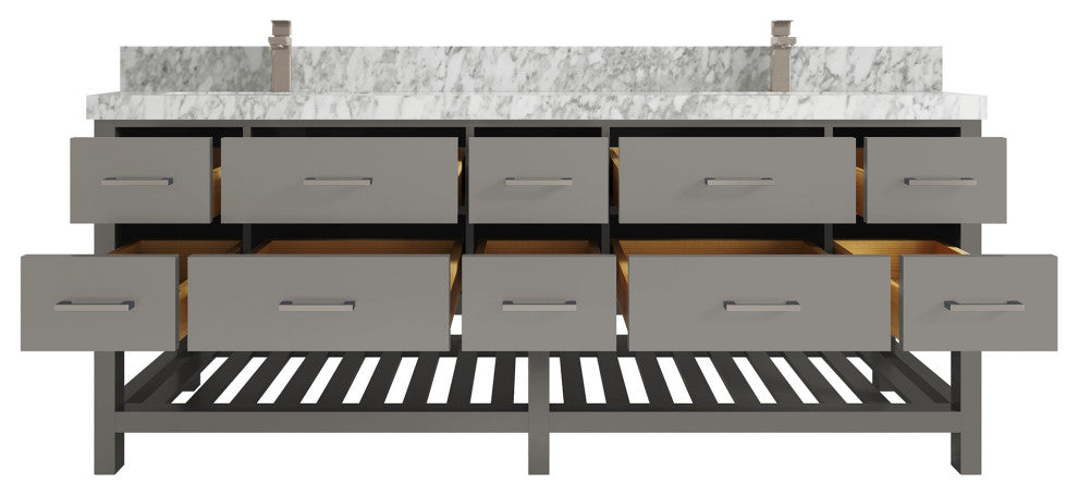 Parker 84 Double Sink Bathroom Vanity Elephant Skin Gray 2" Carrara Marble