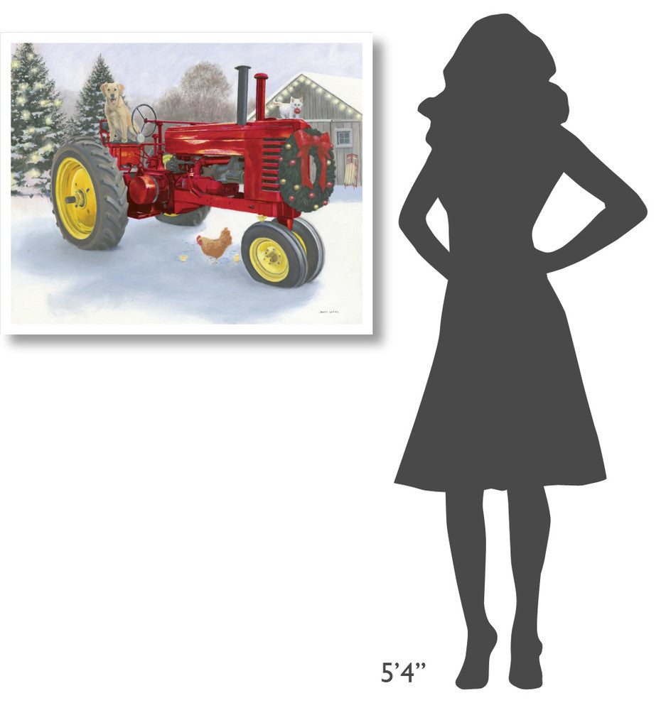 "Christmas in the Heartland III Red Tractor" Paper Print by James Wiens, 37"x30"