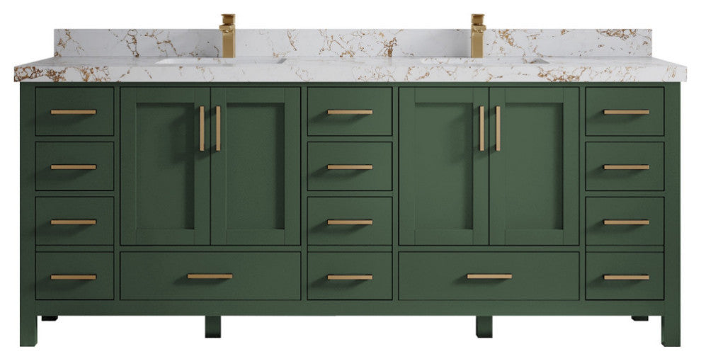 Malibu 84 Double Sink Bath Vanity in Lafayette Green 2" Viola Gold