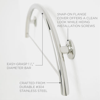 30" Half-Moon Curved Shower Grab Bar With Towel Bar, Polished Stainless
