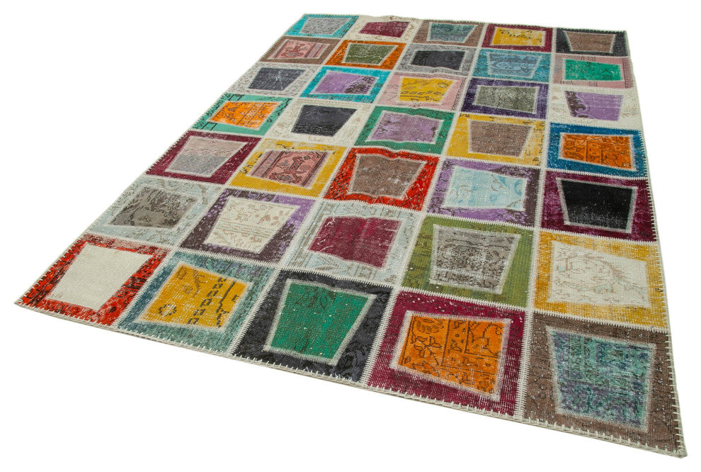 Rug N Carpet - Handwoven Turkish 6' 7" x 9' 2" Contemporary Patchwork Area Rug